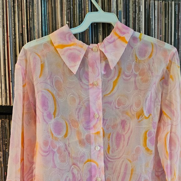 Vintage Chiffon Patterned Pink Blouse - Picture 2 of 8